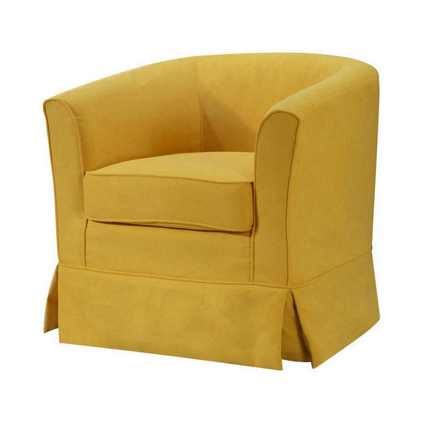 benzara Lex 28 Inch Swivel Accent Chair Yellow Fabric Curved Track Back Skirted - BM286662