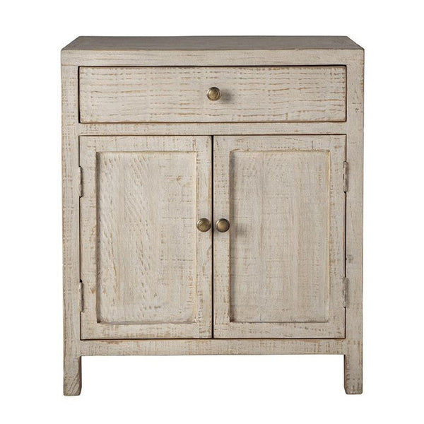 Benzara Lia Small Accent Cabinet 2 Door Drawer Antique Style Whitewash Wood -BM326523