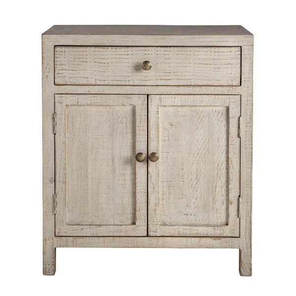 Benzara Lia Small Accent Cabinet 2 Door Drawer Antique Style Whitewash Wood -BM326523