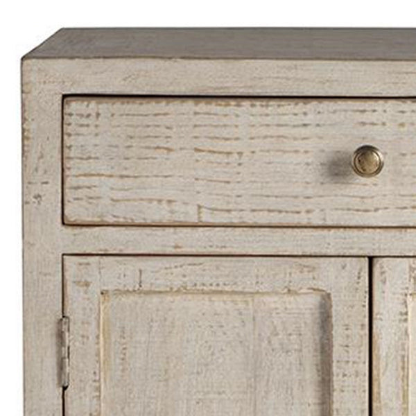 Benzara Lia Small Accent Cabinet 2 Door Drawer Antique Style Whitewash Wood -BM326523