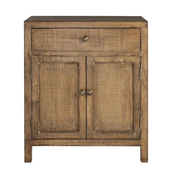 Benzara Lia Small Accent Cabinet 2 Door Drawer Antique Style Natural Wood -BM326522
