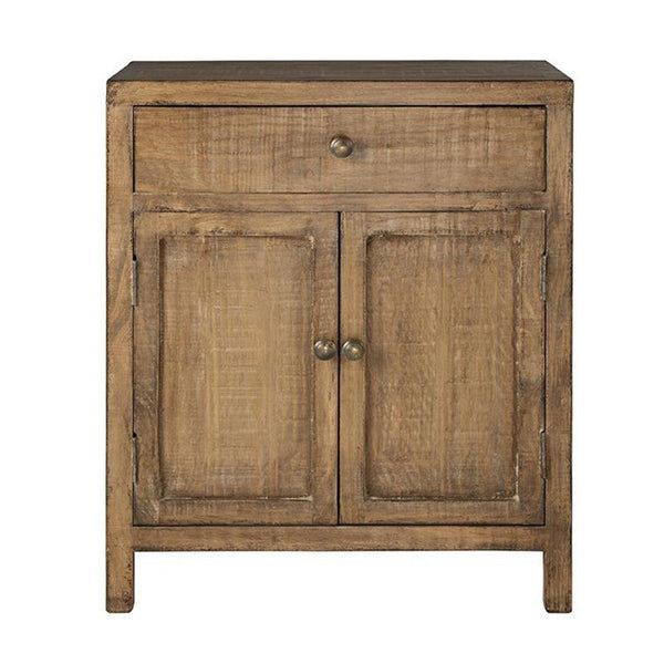 benzara Lia Small Accent Cabinet 2 Door Drawer Antique Style Natural Wood -BM326522