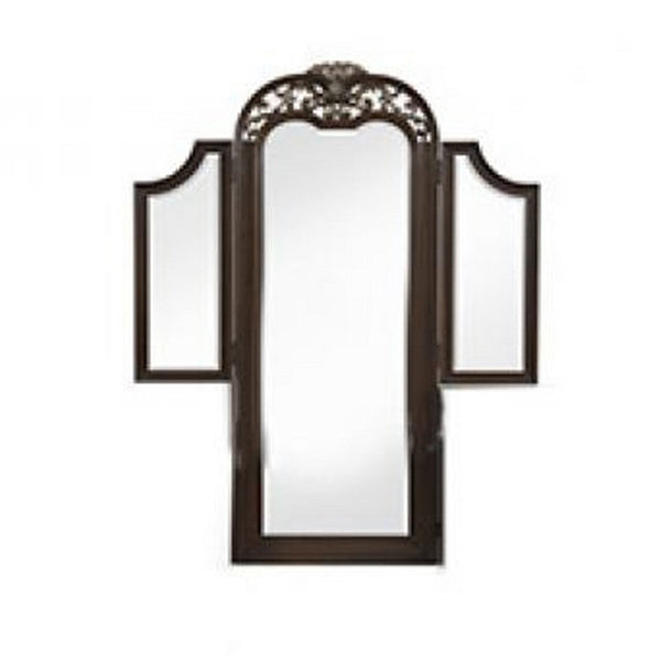 Benzara Liana 64 Inch Vanity Table Mirror 3 Panels Crown Carvings And Scrollwork - BM309489