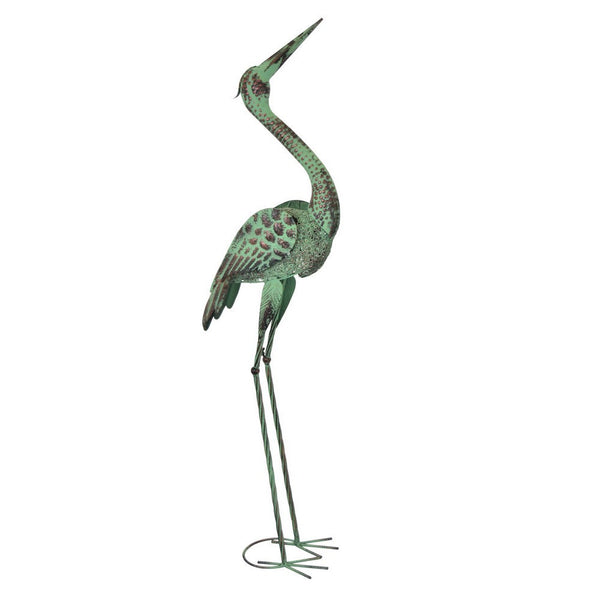 Benzara Lifelike Crane Statues Set Of 2 Green Metal For Indoor Outdoor Decor -BM324533