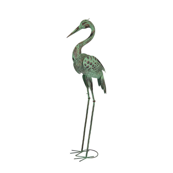 Benzara Lifelike Crane Statues Set Of 2 Green Metal For Indoor Outdoor Decor -BM324533