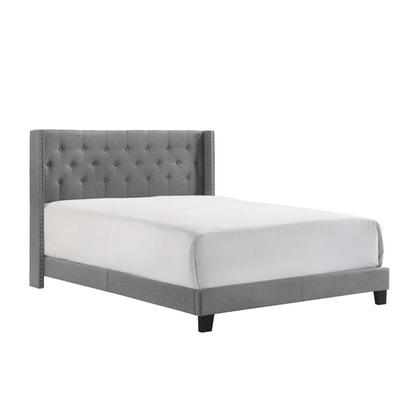 Benzara Lih Modern Wingback Queen Bed Button Tufted Headboard Nailhead Trim Gray - BM300848