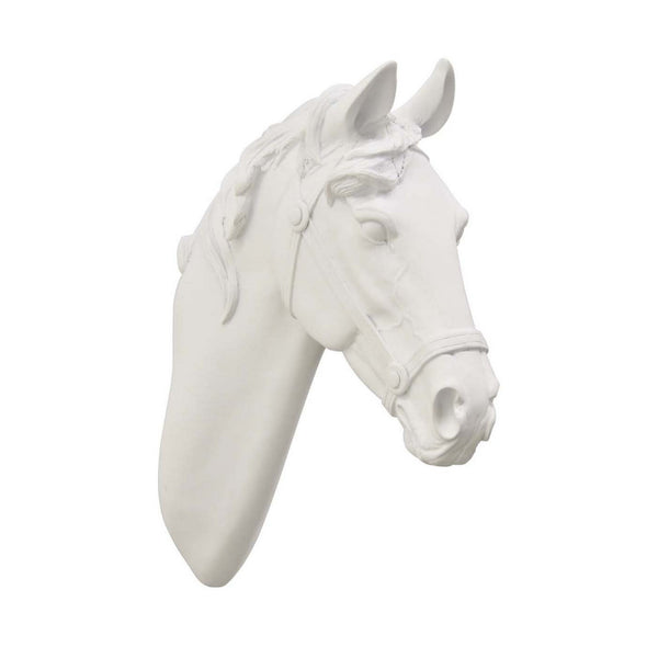 Benzara Lilie 14 Inch Horse Head Bust Statuette Wall Mount Design Resin White - BM310084