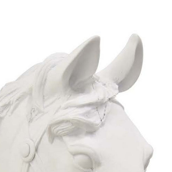 Benzara Lilie 14 Inch Horse Head Bust Statuette Wall Mount Design Resin White - BM310084