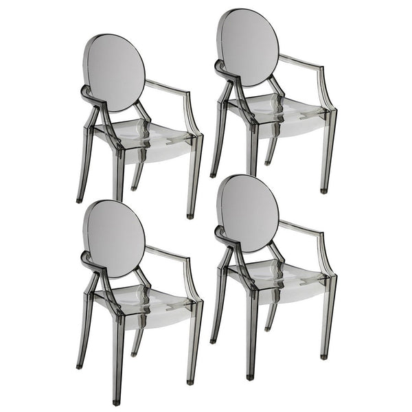 Benzara Lily 4pc Indoor Outdoor Dining Armchairs Clear Gray Plastic -BM330194
