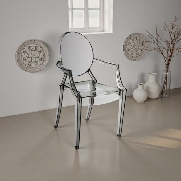 benzara Lily 4pc Indoor Outdoor Dining Armchairs Clear Gray Plastic -BM330194