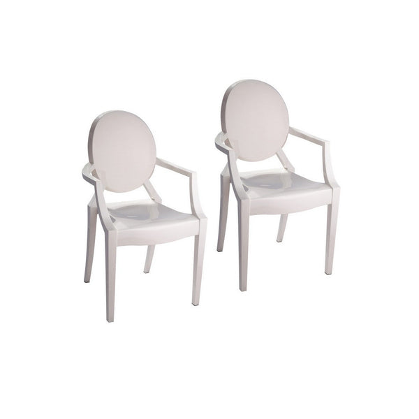 Benzara Lily Outdoor Dining Armchairs Set Of 4 Round Backrest White Plastic -BM330195
