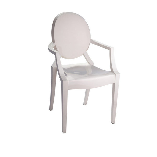Benzara Lily Outdoor Dining Armchairs Set Of 4 Round Backrest White Plastic -BM330195