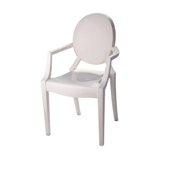 Benzara Lily Outdoor Dining Armchairs Set Of 4 Round Backrest White Plastic -BM330195
