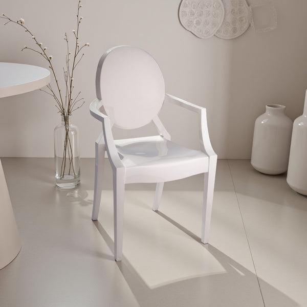 benzara Lily Outdoor Dining Armchairs Set of 4 Round Backrest White Plastic -BM330195