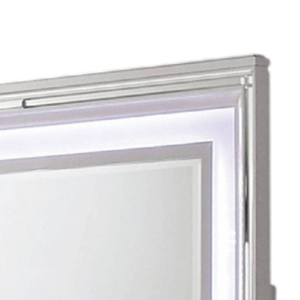 Benzara Lin Dresser Mirror With LED Lights 47 Inch White Solid Wood Frame -BM332633