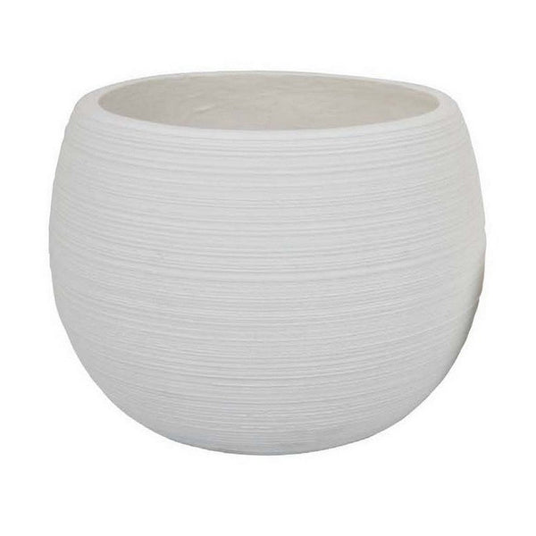 Benzara Line 10 Inch Planter Set Of 2 Round Resin Body Carved White Finish - BM309741