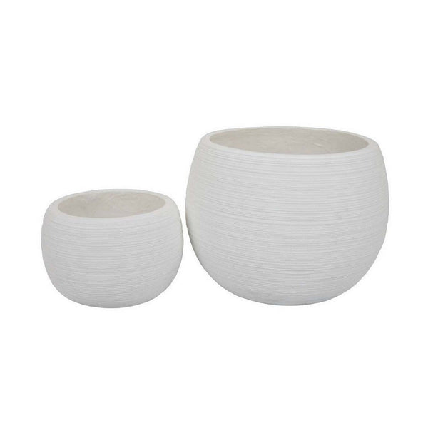 benzara Line 10 Inch Planter Set of 2 Round Resin Body Carved White Finish - BM309741