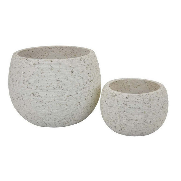 Benzara Line 10 Inch Planter Set Of 2 Round Shaped Resin Body Textured White - BM309740