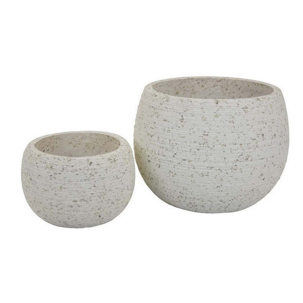 benzara Line 10 Inch Planter Set of 2 Round Shaped Resin Body Textured White - BM309740