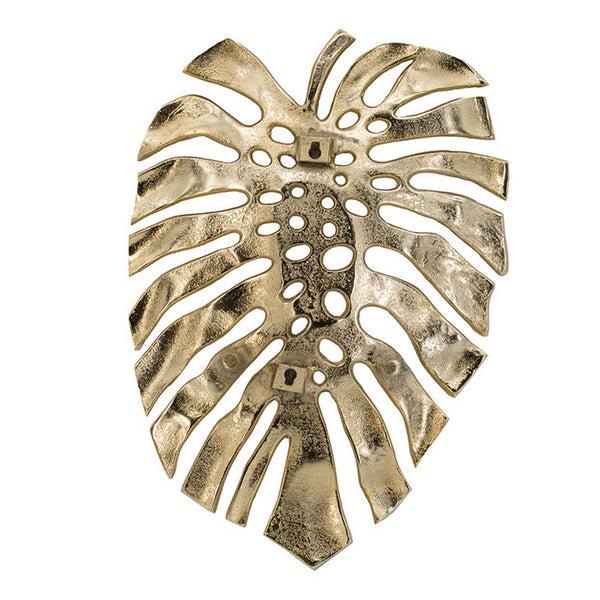 Benzara Linzo 19 Inch Aluminum Wall Hanging Bowl Monstera Leaf Bright Gold Finish - BM302603