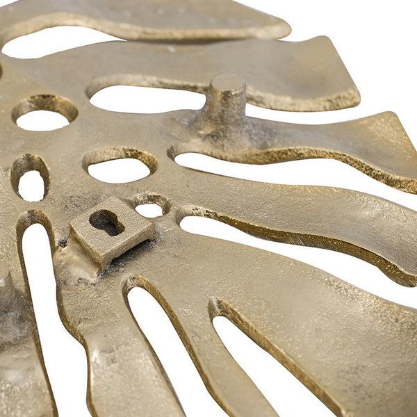 Benzara Linzo 19 Inch Aluminum Wall Hanging Bowl Monstera Leaf Bright Gold Finish - BM302603