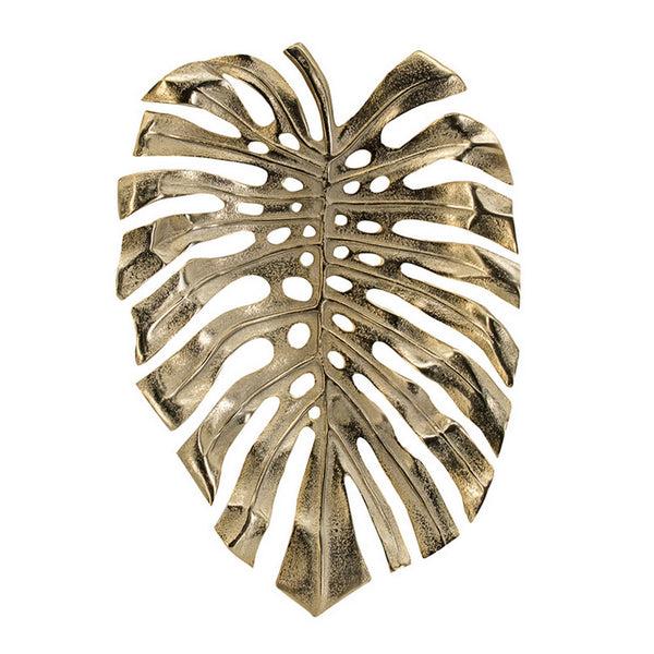 benzara Linzo 19 Inch Aluminum Wall Hanging Bowl Monstera Leaf Bright Gold Finish - BM302603