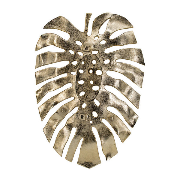 Benzara Linzo 25 Inch Metal Wall Hanging Decor Monstera Leaf Bright Gold Finish - BM302543