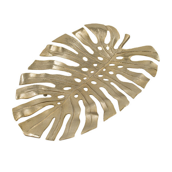 Benzara Linzo 25 Inch Metal Wall Hanging Decor Monstera Leaf Bright Gold Finish - BM302543