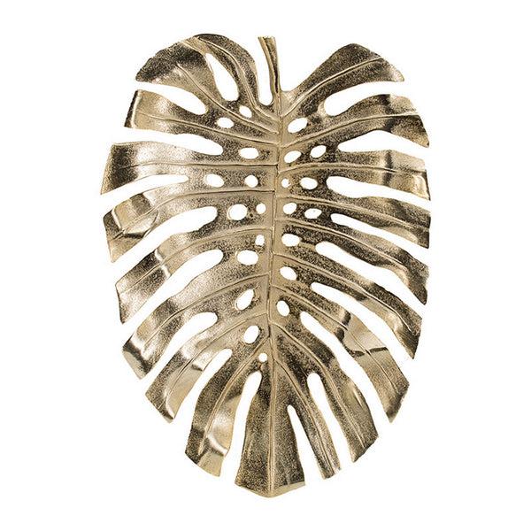 benzara Linzo 25 Inch Metal Wall Hanging Decor Monstera Leaf Bright Gold Finish - BM302543