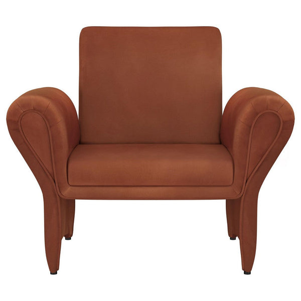 Benzara Lione Accent Armchair Contemporary Rolled Flared Arms Rust Brown -BM329626