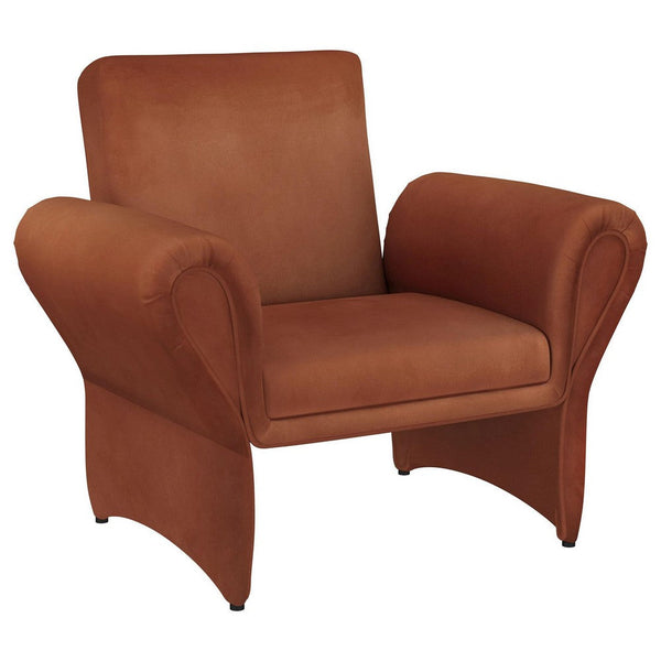 benzara Lione Accent Armchair Contemporary Rolled Flared Arms Rust Brown -BM329626