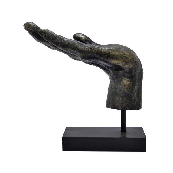 benzara Lizzy Tabletop Decorative Hand Sculpture Black Bronze Resin 14 Inch -BM330178