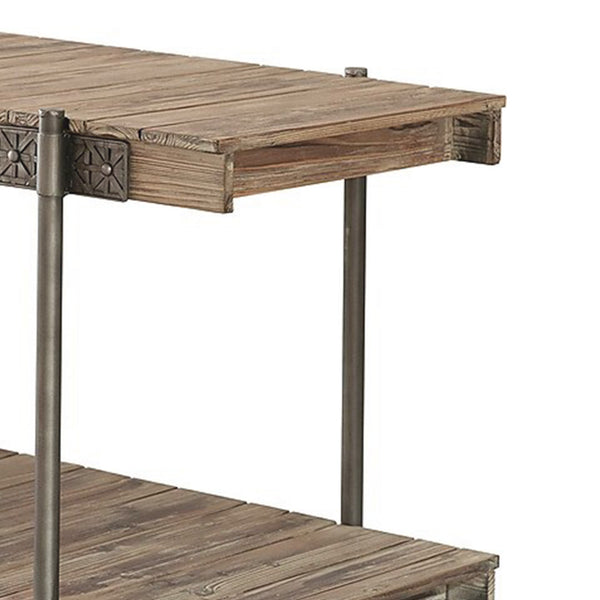 Benzara Loak 47 Inch Sofa Table Plank Design 1 Shelf Wheels Brown Black - BM313238