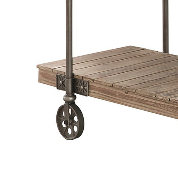 Benzara Loak 47 Inch Sofa Table Plank Design 1 Shelf Wheels Brown Black - BM313238