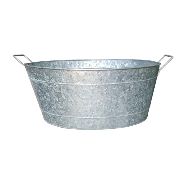 Benzara Lola Embossed Design Oval Shape Galvanized Steel Tub With Side Handles Small Silver - BM195212