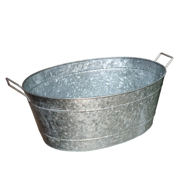 Benzara Lola Embossed Design Oval Shape Galvanized Steel Tub With Side Handles Small Silver - BM195212