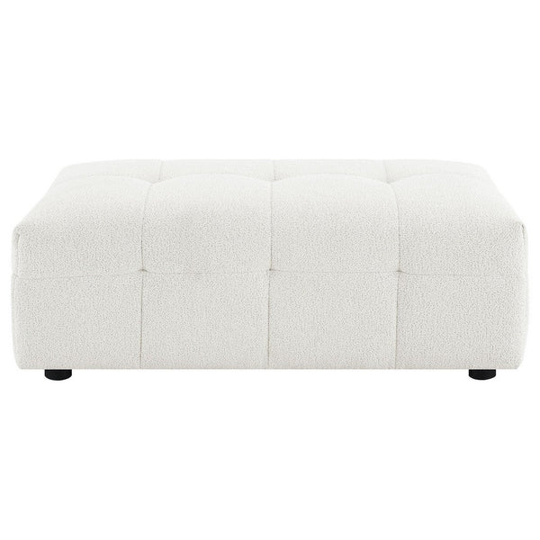Benzara Lopo Ottoman 46 Inch Off White Fabric Modern Geometric Grid Tufted -BM330073