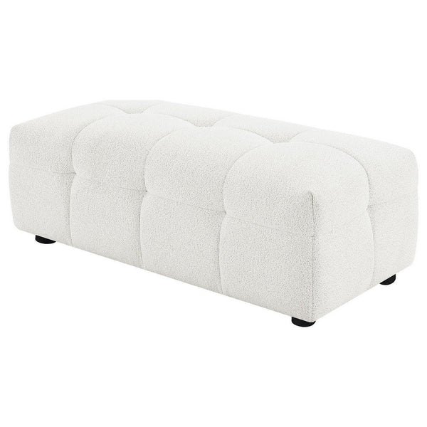 Benzara Lopo Ottoman 46 Inch Off White Fabric Modern Geometric Grid Tufted -BM330073