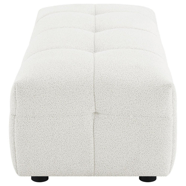 Benzara Lopo Ottoman 46 Inch Off White Fabric Modern Geometric Grid Tufted -BM330073