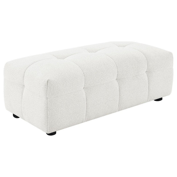 benzara Lopo Ottoman 46 Inch Off White Fabric Modern Geometric Grid Tufted -BM330073