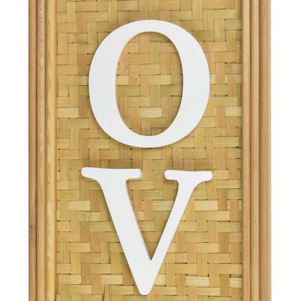 Benzara Love Wall Decor Sign 10x28 Inch Brown Wood Background White Woven -BM324549
