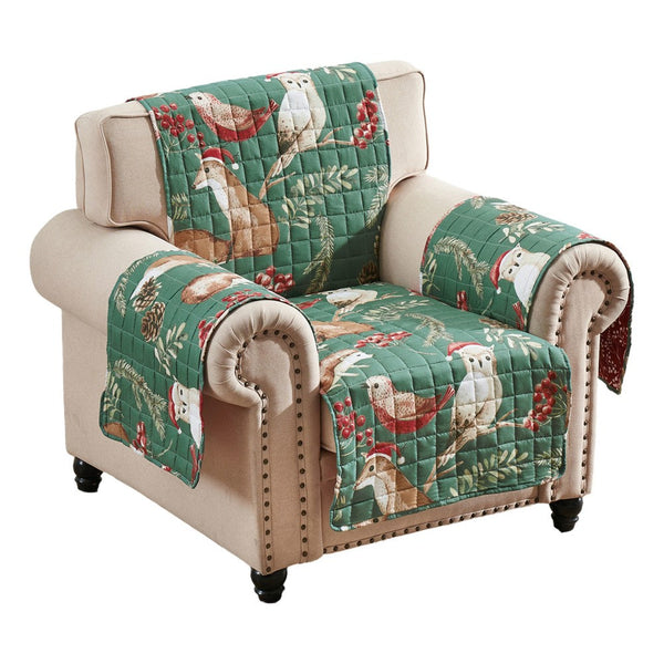 Benzara Lowa Armchair Slipcover Reversible Polyester Green Red Festive Theme -BM332787