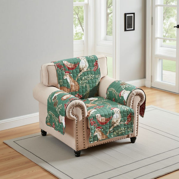 benzara Lowa Armchair Slipcover Reversible Polyester Green Red Festive Theme -BM332787