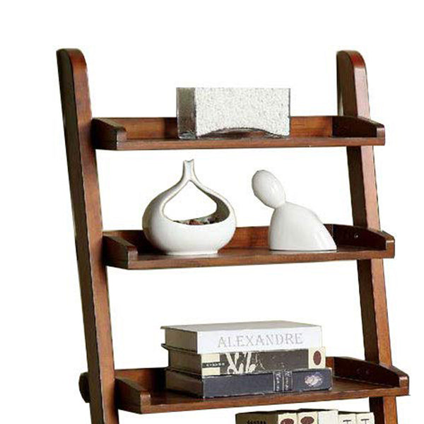 Benzara Lugo Transitional Style Ladder Shelf Antique Oak Finish - BM123121
