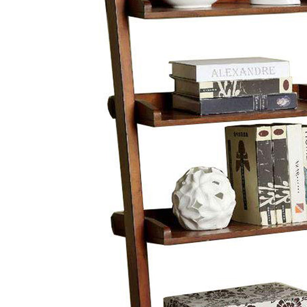 Benzara Lugo Transitional Style Ladder Shelf Antique Oak Finish - BM123121