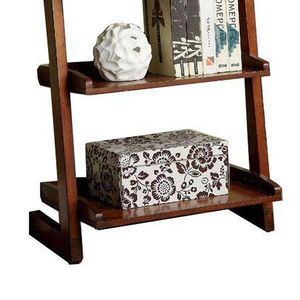 Benzara Lugo Transitional Style Ladder Shelf Antique Oak Finish - BM123121