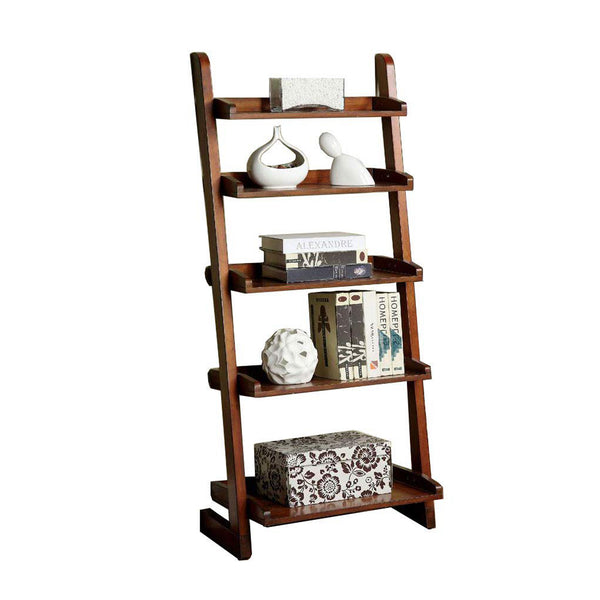 benzara Lugo Transitional Style Ladder Shelf Antique Oak Finish - BM123121