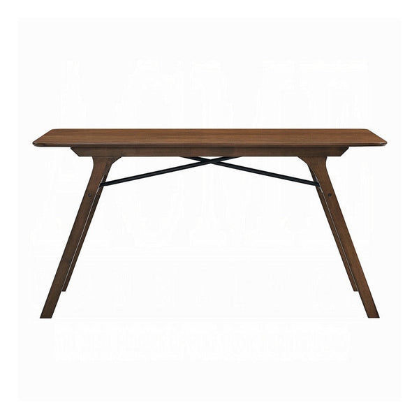 Benzara Lumy Dining Table 59 Inch Rectangular Top Walnut Brown Rubberwood -BM333078