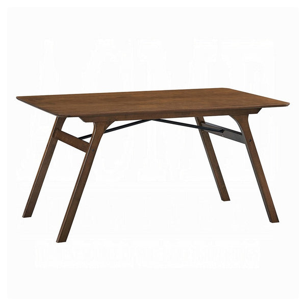 benzara Lumy Dining Table 59 Inch Rectangular Top Walnut Brown Rubberwood -BM333078