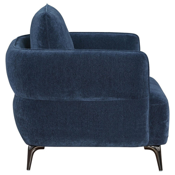Benzara Lyk Armchair 38 Inch Plush Navy Blue Fabric Sleek Modern Nickel Legs -BM330067